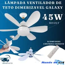 Ventilador Lâmpada De Teto 45w Silencioso Controle Remoto Dimerizavel Bivolt Galaxy