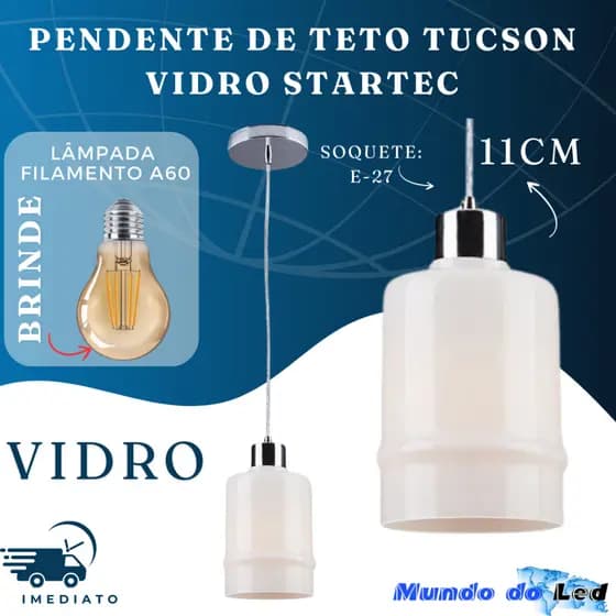 Pendente Luminária de Teto Tucson Vidro Bocal E27 Bancada Quarto e Sala Startec