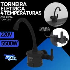 Torneira Elétrica Para Cozinha De Parede Agua Quente Cor Preto Liso 220v 5500w Enerbras