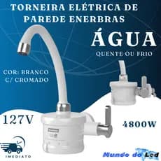 Torneira Elétrica Para Cozinha De Parede Agua Quente Cor Branco/Cromada 127v/4800w Enerbras