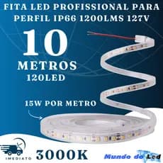 Fita Led Profissional Para Perfil 2835 120LED 15Wts/M 3000K Ip66 10 Metros 1200Lms 127V
