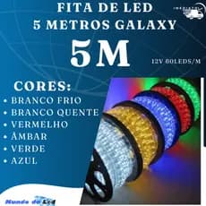 Fita Led 5m diversas cores 12v 60leds/m IP20 4,8W/M Galaxy