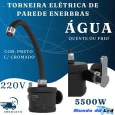 Torneira Elétrica Para Cozinha De Parede Agua Quente Cor Preta/cromada 220v/5500w Enerbras