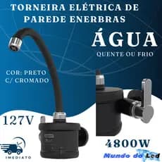 Torneira Elétrica Para Cozinha De Parede Agua Quente Cor Preta/cromada 127v/4800w Enerbras