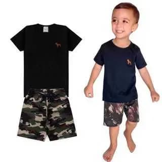 Conjunto Camisa Infantil Menino Bermuda Camuflada tamanho 1 ao 10
