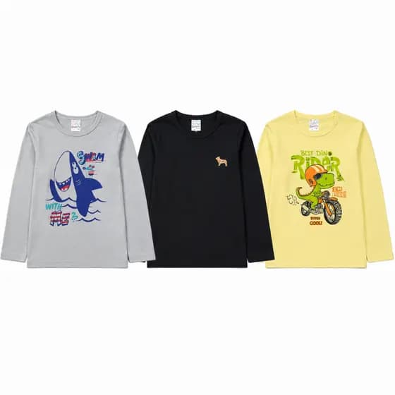 Kit 3 camisas manga longa infantil estampadas ou lisas sortidas criança tamanho 1 ao 8