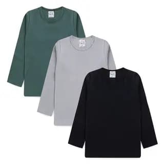 Kit 3 Camisas Manga Longa Infantil Menino Blusa Comprida Frio Tamanhos 1 ao 8
