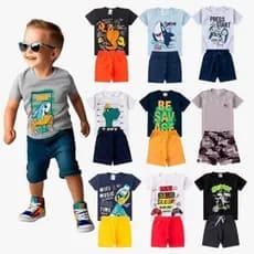 kit 12 peças de roupas masculino infantil 6 conjuntos menino verão criança tamanhos 1 ao 8