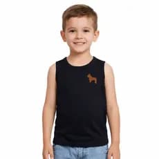Regata Infantil Masculina Com Aplique Blusa Menino Branca Preta Cinza Azul Tamanhos 1 ao 10