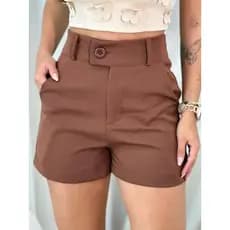 Short Alfaiataria Cintura Alta com Botão Lateral Bolso Estilo Social Trabalho Elegante Looks Casual Confotável Moda
