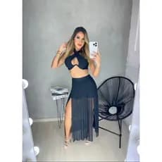 Conjunto Verão Saia Tule Top Transpassado Moda Praia Tendencia Blogueira Estiloso