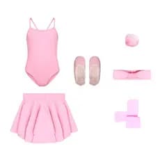 Kit Infantil Clássico 6 Itens Com Collant Alça Cruzada e Saia Cós