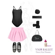 Uniforme Completo Clássico de Balé Com Bolsa Preta e Collant Alça Cruzada