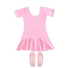 Conjunto 2 Itens Bailarina Infantil: Collant Meia Manga Com Saia + Sapatilha Courino