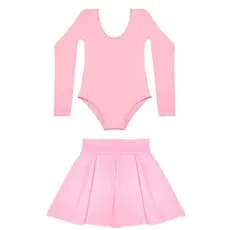 Conjunto Menina Ballet Infantil 2 Peças: Collant Manga Cumprida e Saia de Cós