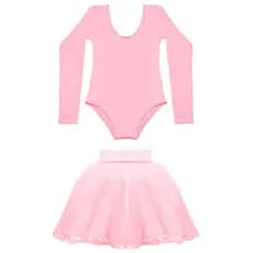 Conjunto Rosa 2 Itens Infantil Ballet: Collant Manga Longa + Saia Tulle