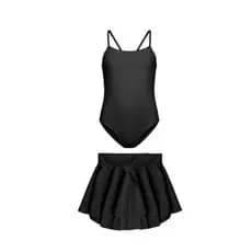 Kit Clássico 2 Itens Preto: Collant Alça X e Saia de Cós Jazz