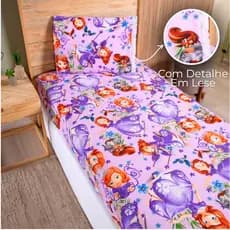 Lençol Solteiro 2 Peças Poliéster - Jogo de Cama Estampado Infantil Com Elástico Em toda Volta