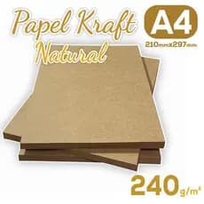 Papel Kraft Natural 240g A4 Pacote 100 Folhas - Artesanato, Papelaria Personalizada 210x297mm