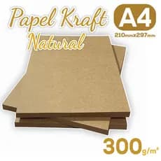 Papel Kraft Natural 300g A4 Pacote 50 Folhas - Artesanato, Papelaria Personalizada 210x297mm