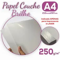 Papel Couche Brilho 250g A4 Pacote com 25/50 Folhas - Folha Branca Lisa 210x297mm P/ impressão Laser