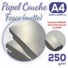 Papel Couche Fosco 250g A4 Pacote com 25/50 Folhas - Acabamento Matte Branco Liso 210x297mm P/ Laser