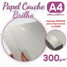 Papel Couche Brilho 300g A4 Pacote com 25/50 Folhas - Folha Branca Lisa 210x297mm P/ impressão Laser