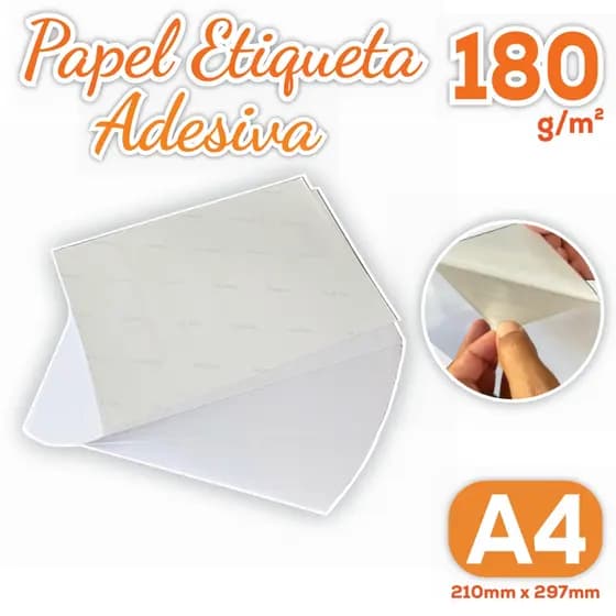 Papel Etiqueta Adesiva A4 180g Pacote c/ 50 Folhas - 210x297mm Acabamento Liso / Fosco P/ Laser