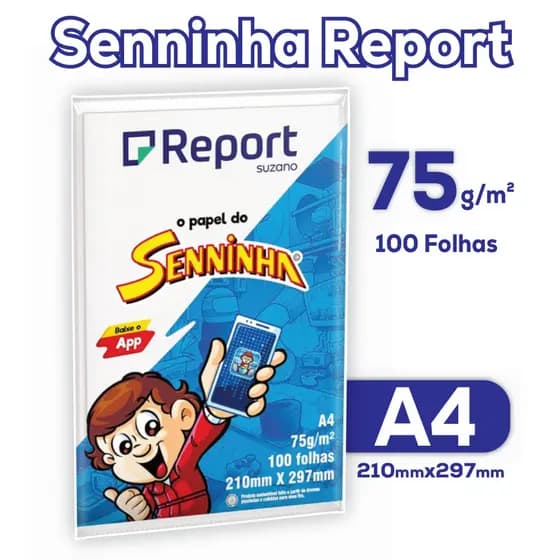 Papel Report Senninha A4 75g Branco Pacote com 100 Folhas Sulfite 210x297mm Laser e Jato de tinta