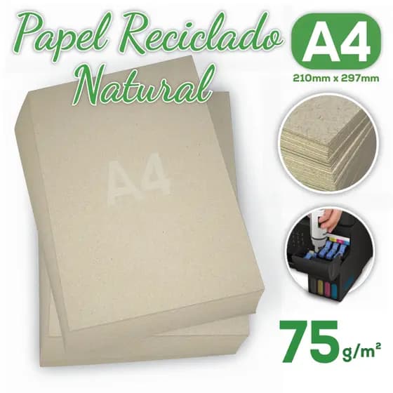 Papel Reciclado A4 75g Pacote com 100 folhas - Premium Eco 210x297mm / Jato de tinta e Laser