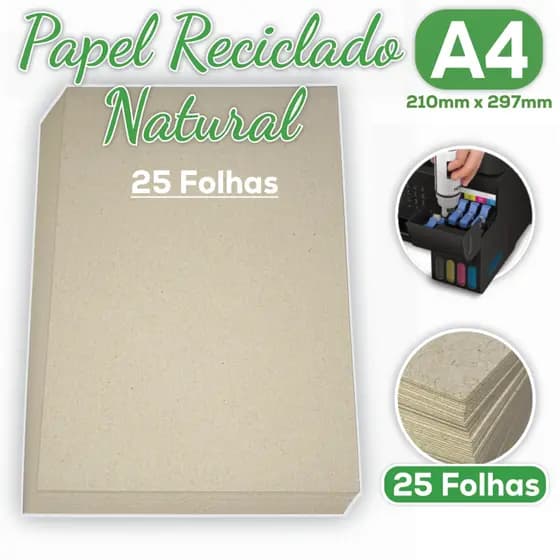 Papel Reciclado A4 Pacote com 25 Folhas - Sulfite Eco Premium 210x297mm / Jato de Tinta e Laser