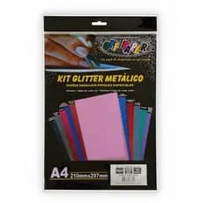 kit Glitter Metálico A4 250g Pacote c 10 Folhas - Colorido 1 cor de cada OffPaper 210x210mm