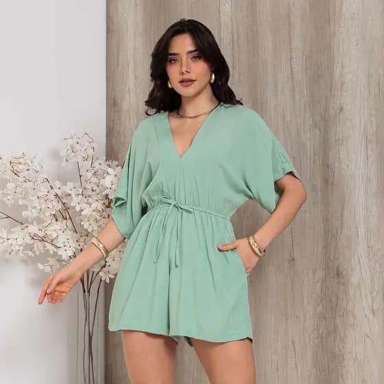 Macaquinho Feminino Liso ou Estampado Viscolinho Moda Boho