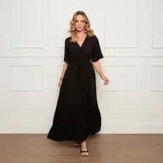 Vestido Feminino Longo Liso com Elástico Confortável em Viscolinho Moda Verão Elegante