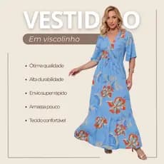 Vestido Longo Feminino Estampa Estilo Floral e Confortável para o Dia a Dia