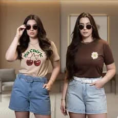 Kit 2 T-Shirt Feminina Estampada 100% Algodão Premium Envio Imediato