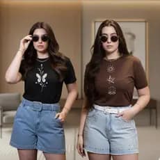 Kit 2 T-Shirt Feminina Estampada Estilosa Camiseta 100% Algodão Envio Imediato