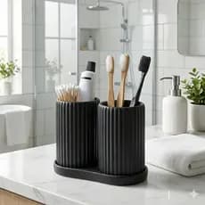 Porta Escovas Duplo Canelado Fosco Para Banheiro Organizador De Bancada Pia Lavabo Pasta De Dente