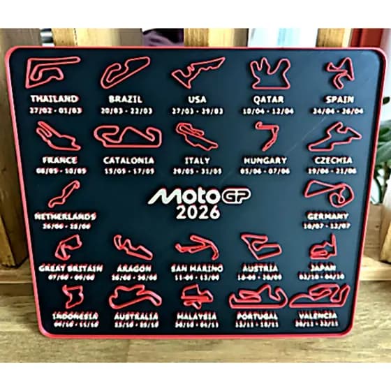Placa Calendário MotoGP 2026 Com Suporte De Mesa | Decoração Motorsport Setup Gamer Presente