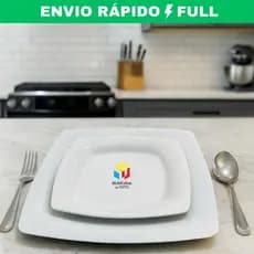 Prato Quadrado - Conjunto de Refeição e Sobremesa de Plástico Ideal para Festas Reutilizável