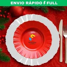 Pratos Redondos Fundo Natal - Refeição e Sobremesa Redondo Confraternização Eventos Reutilizável