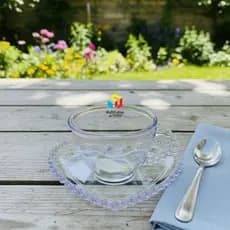 Cantinho do Café - Kit 5 Xícara e 5 Pires Acrílico Ideal para seu café ou chá da tarde Design Coração