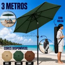Guarda Sol Ombrelone 3 Metros Gigante Praia Piscina Jardim Sombreiro Bege Verde