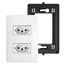 Conjunto Completo de Tomada Dupla 10A com Placa e Suporte Branco PIAL Plus+