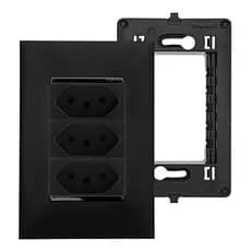 Kit Tomada Tripla Monobloco com Placa e Suporte Preto 4x2 PIAL Plus+ Legrand
