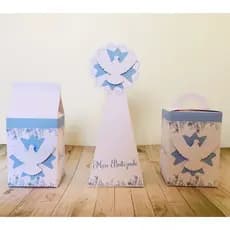 Kit Caixas Personalizadas Batizado Caixinha Batismo Divino Azul
