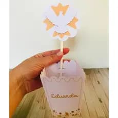 Centro de Mesa Personalizado Enfeite Decoração de Mesa Batizado  Batismo Dourado e Branco Divino