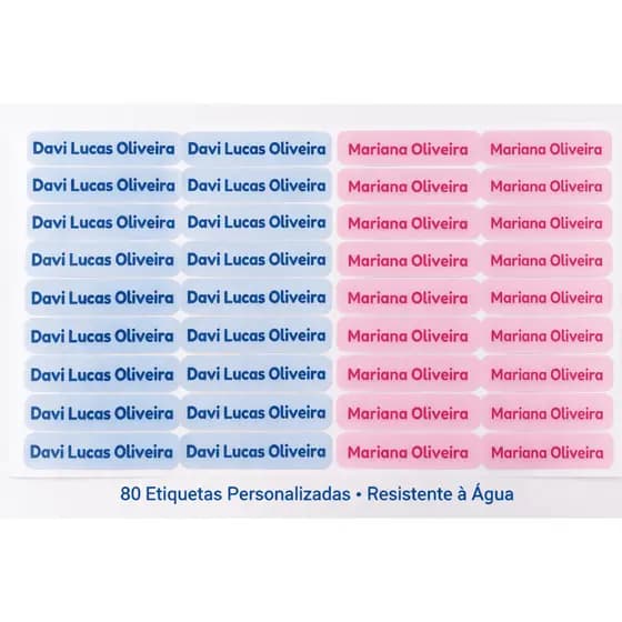 Kit 88 Etiquetas Escolares Personalizadas | Nome | À Prova d’Água | Papel Adesivo Gloss
