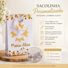 Sacolinha Personalizada Batizado Espírito Santo com Nome | Lembrancinha Batizado15cm