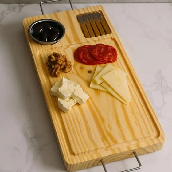Tábua de Churrasco com Molheira e Garfinhos – Petiscos, Mesa Posta, Tábua de Frios -  Madefer Inox